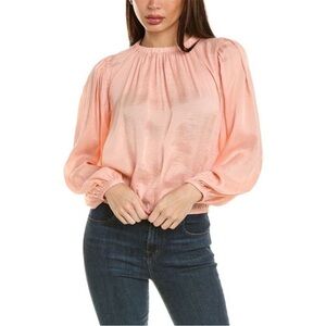 Bella Dahl Peach Elastic Shirred Long Sleeve‎ Blouse Large